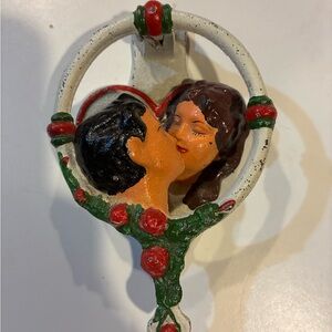 Vintage Cast Iron Kissing Couple Heart Door Knocker